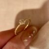 Golden Three Dimensional Zircon-inlaid Mini Flower Twist Rope Ring French Retro Style Open Ring Women's Copper Fashion Ring