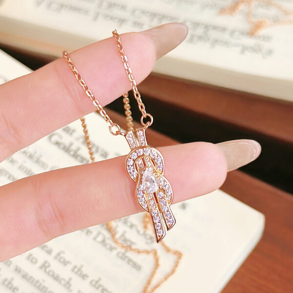 New Double Layer Cross Ring Pendant Inlaid Zircon Bamboo Copper Light Luxury All Match Niche High End Clavicle Fashion Necklace