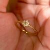 Golden Three Dimensional Zircon-inlaid Mini Flower Twist Rope Ring French Retro Style Open Ring Women's Copper Fashion Ring