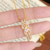New Double Layer Cross Ring Pendant Inlaid Zircon Bamboo Copper Light Luxury All Match Niche High End Clavicle Fashion Necklace