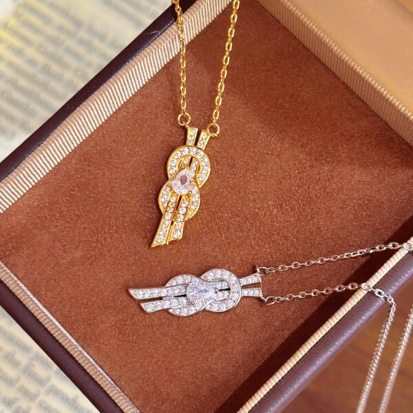 New Double Layer Cross Ring Pendant Inlaid Zircon Bamboo Copper Light Luxury All Match Niche High End Clavicle Fashion Necklace